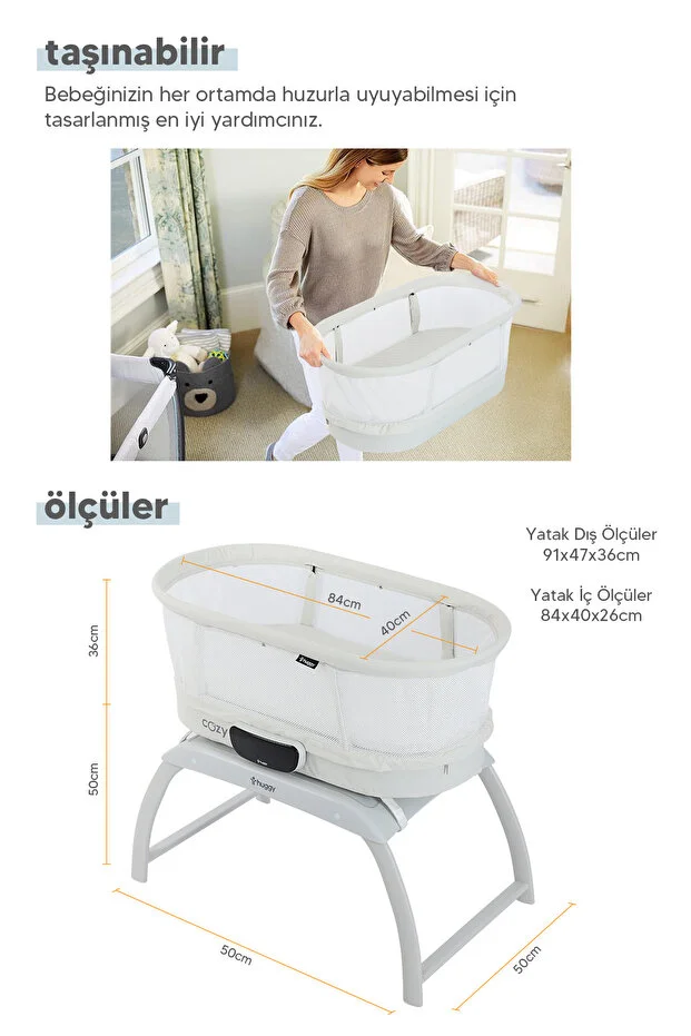 Huggy 4 in 1 Cozy Bluetooth Müzikli Kumandalı Otomatik Sallanabilir Beşik – Portatif